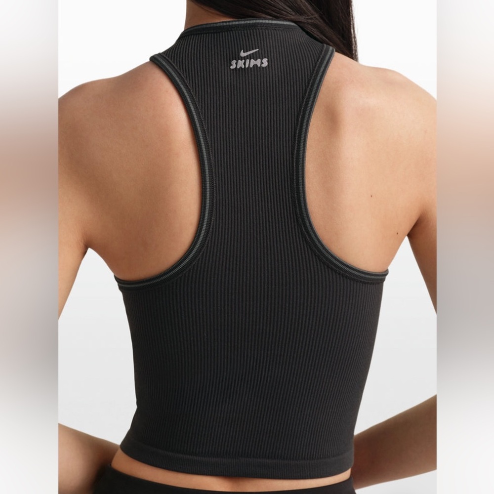 NikeSKIMS Ribbed Racer Front Tank - Obsidian - Picture 2 of 5